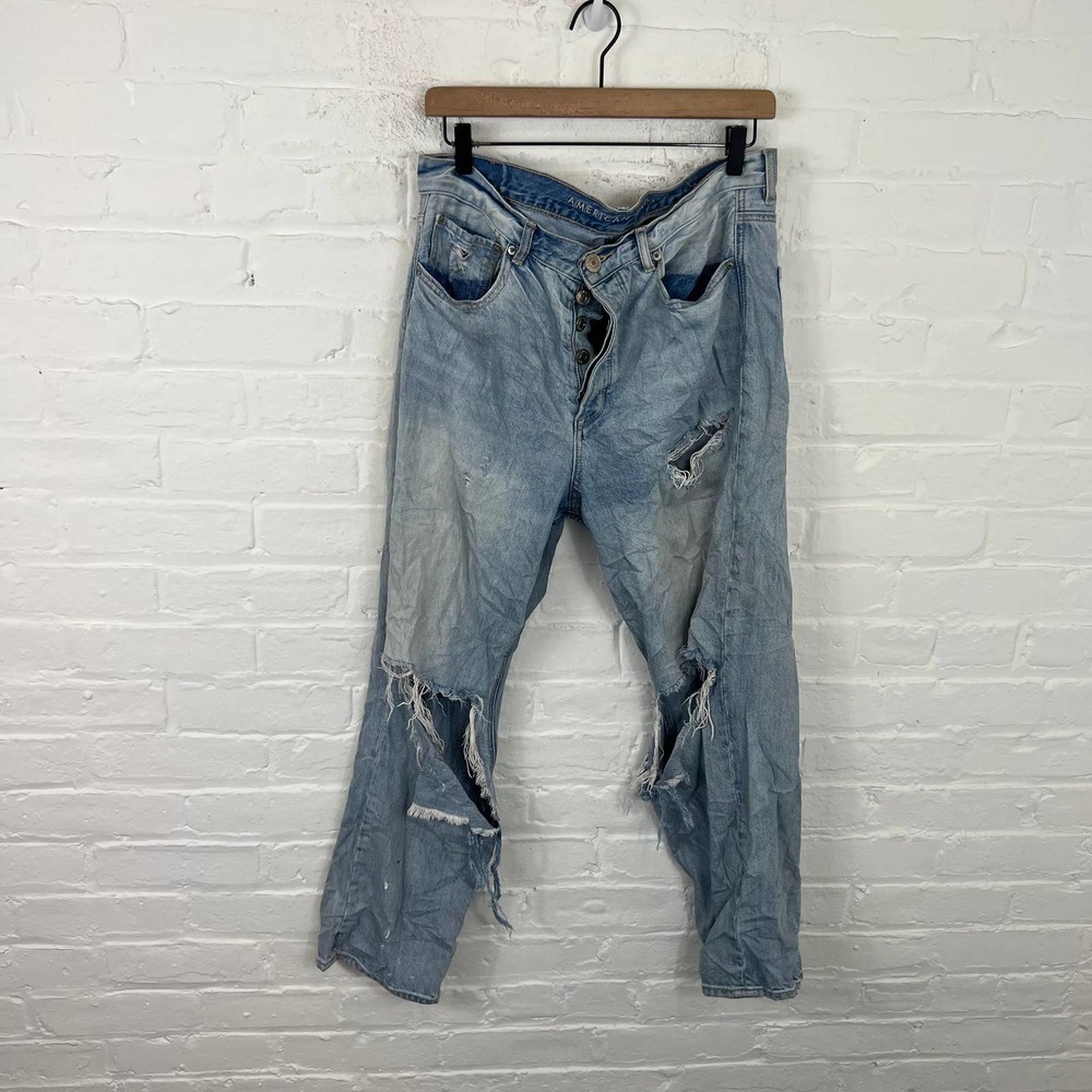 American Eagle Outfitters Women's Straight Leg Distressed Jeans Blue Size 10